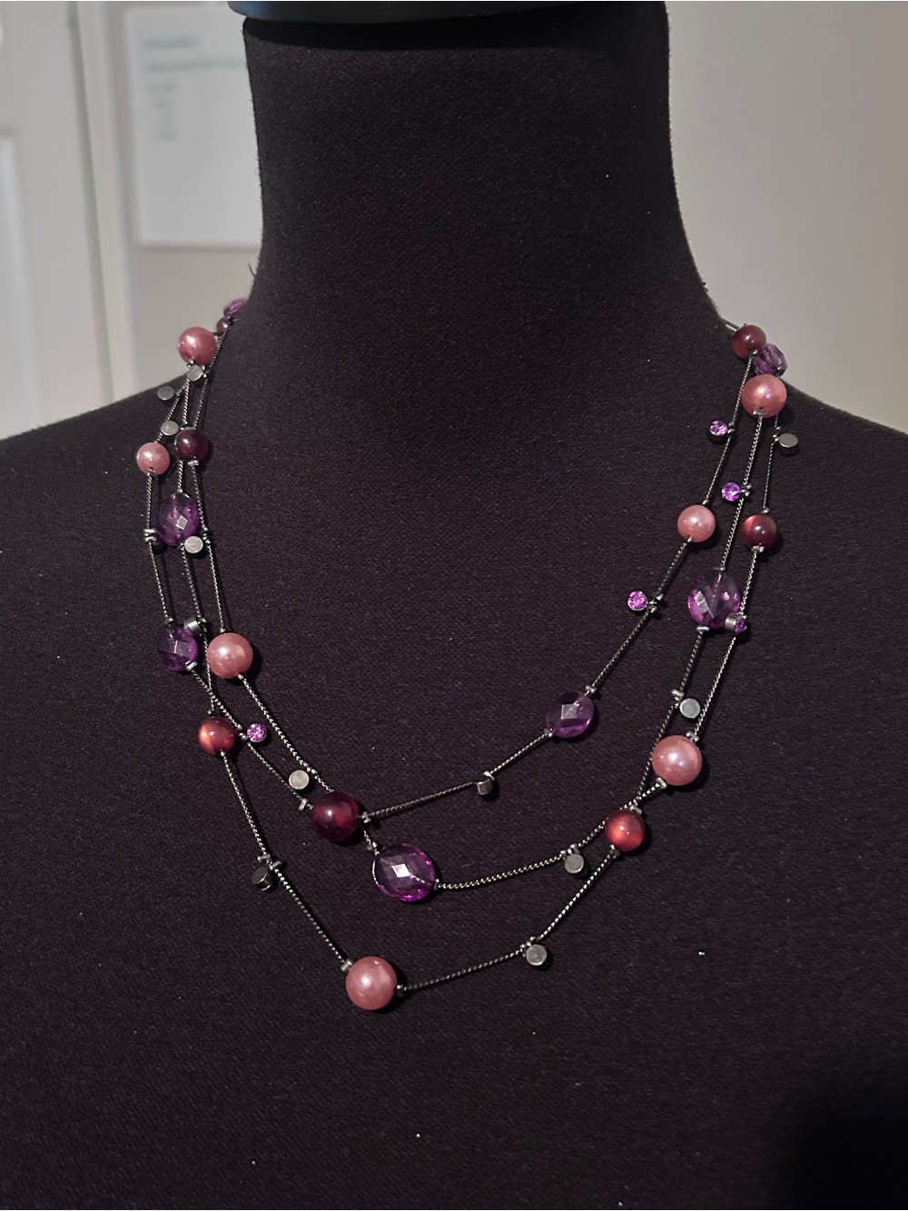 Y2K Purple Beaded Layered Necklace Fairycore Goth Boho